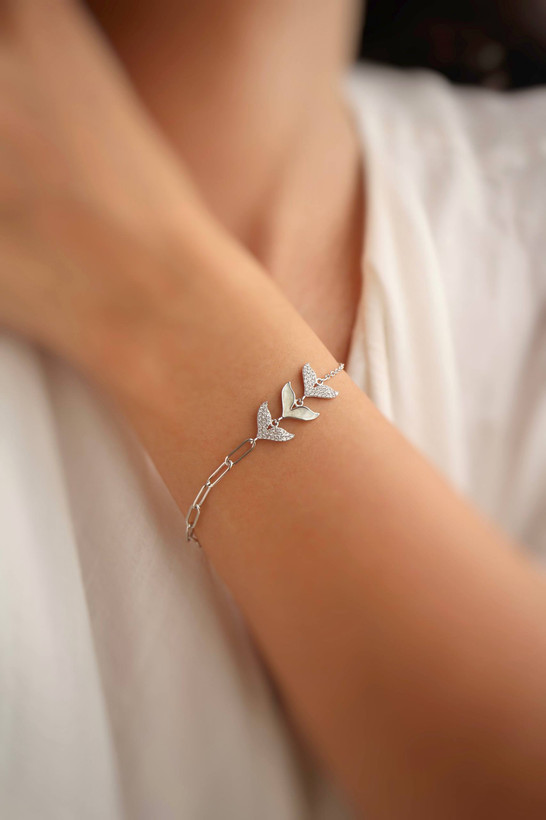 دستبند نقره دم وال زنانه ایتالیایی با آبکاری رادیوم