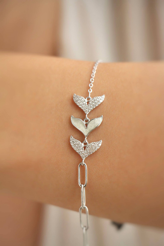 دستبند نقره دم وال زنانه ایتالیایی با آبکاری رادیوم