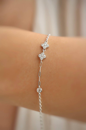 دستبند نقره ونکلیف زنانه ایتالیایی با آبکاری رادیوم وزن ۱.۹ گرم