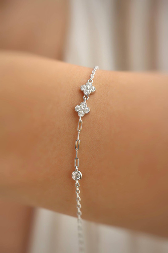 دستبند نقره ونکلیف زنانه ایتالیایی با آبکاری رادیوم وزن ۱.۹ گرم