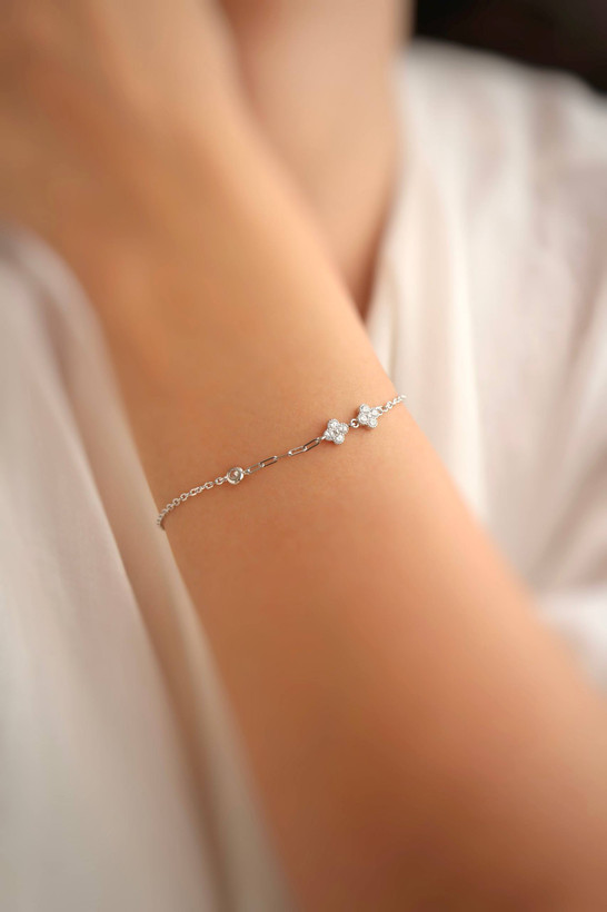 دستبند نقره ونکلیف زنانه ایتالیایی با آبکاری رادیوم وزن ۱.۹ گرم